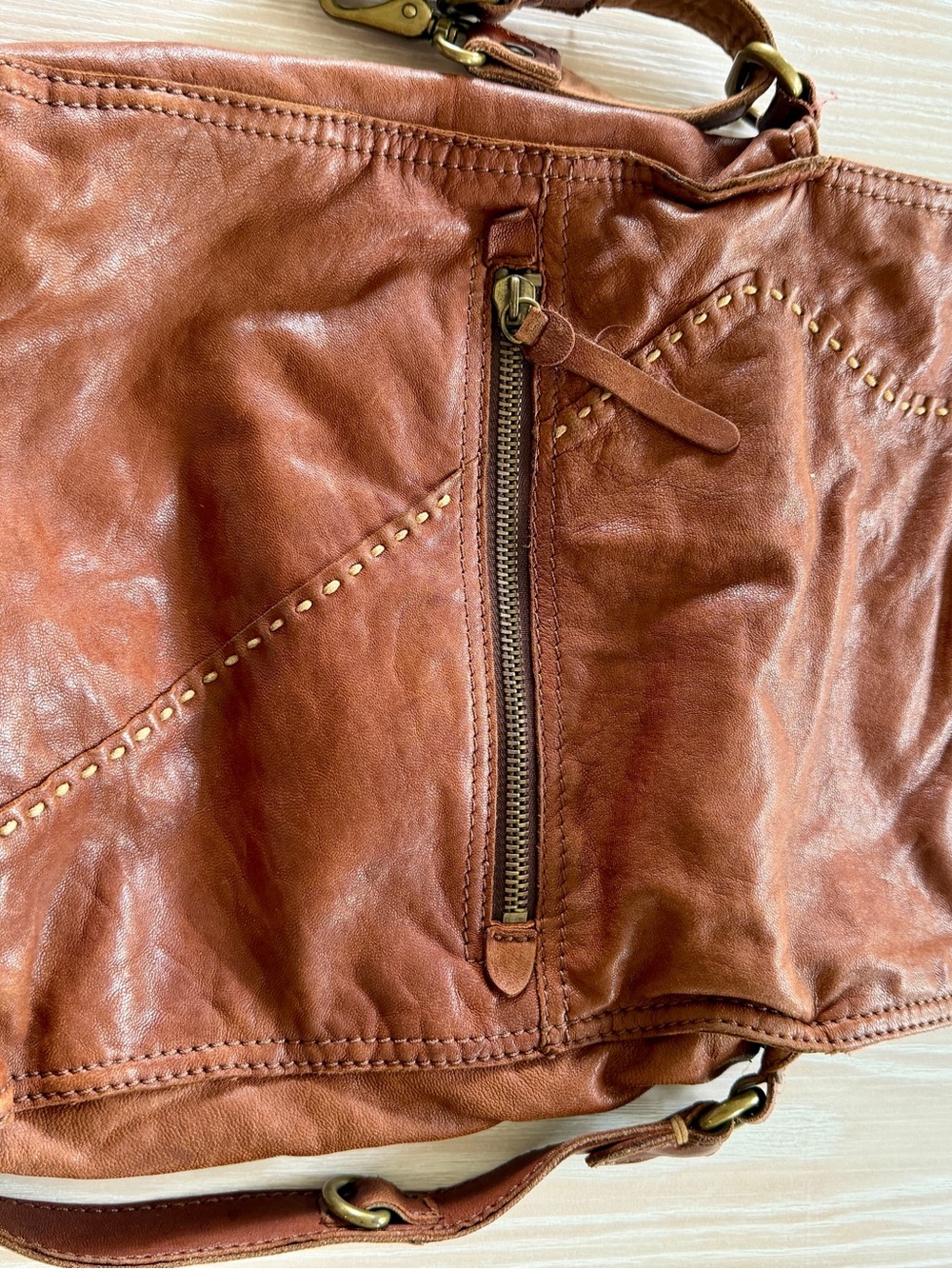 Lucky Brand Abbey Road Brown Leather Crossbody Tote - Distressed Finish - Picture 12 of 14